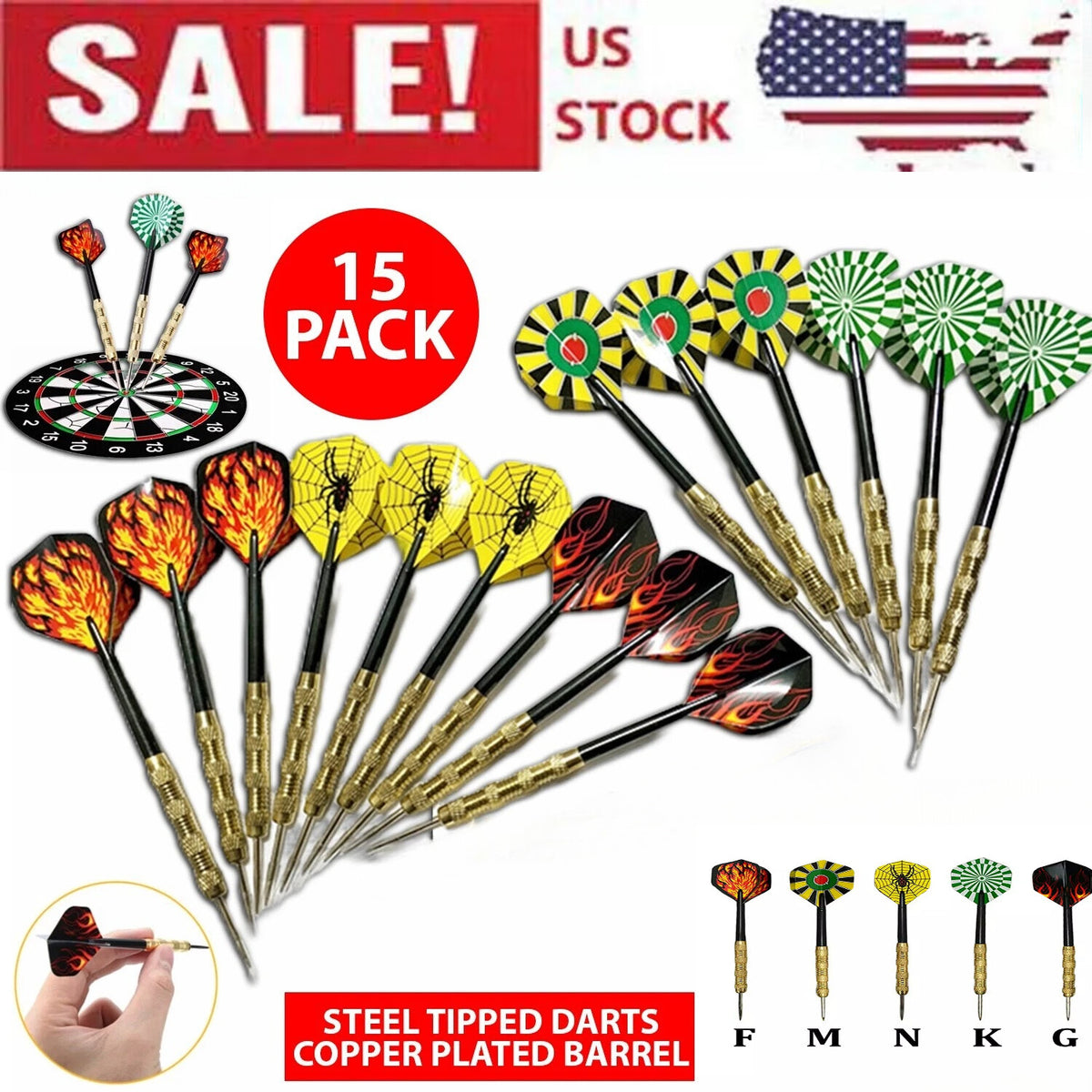 Professional Steel Tip Darts Set 15pcs 14g Slim Barrel with 5 Flight Styles