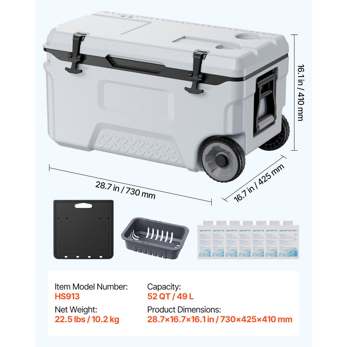 52QT Portable Rolling Cooler for Outdoor Picnics Camping and Events