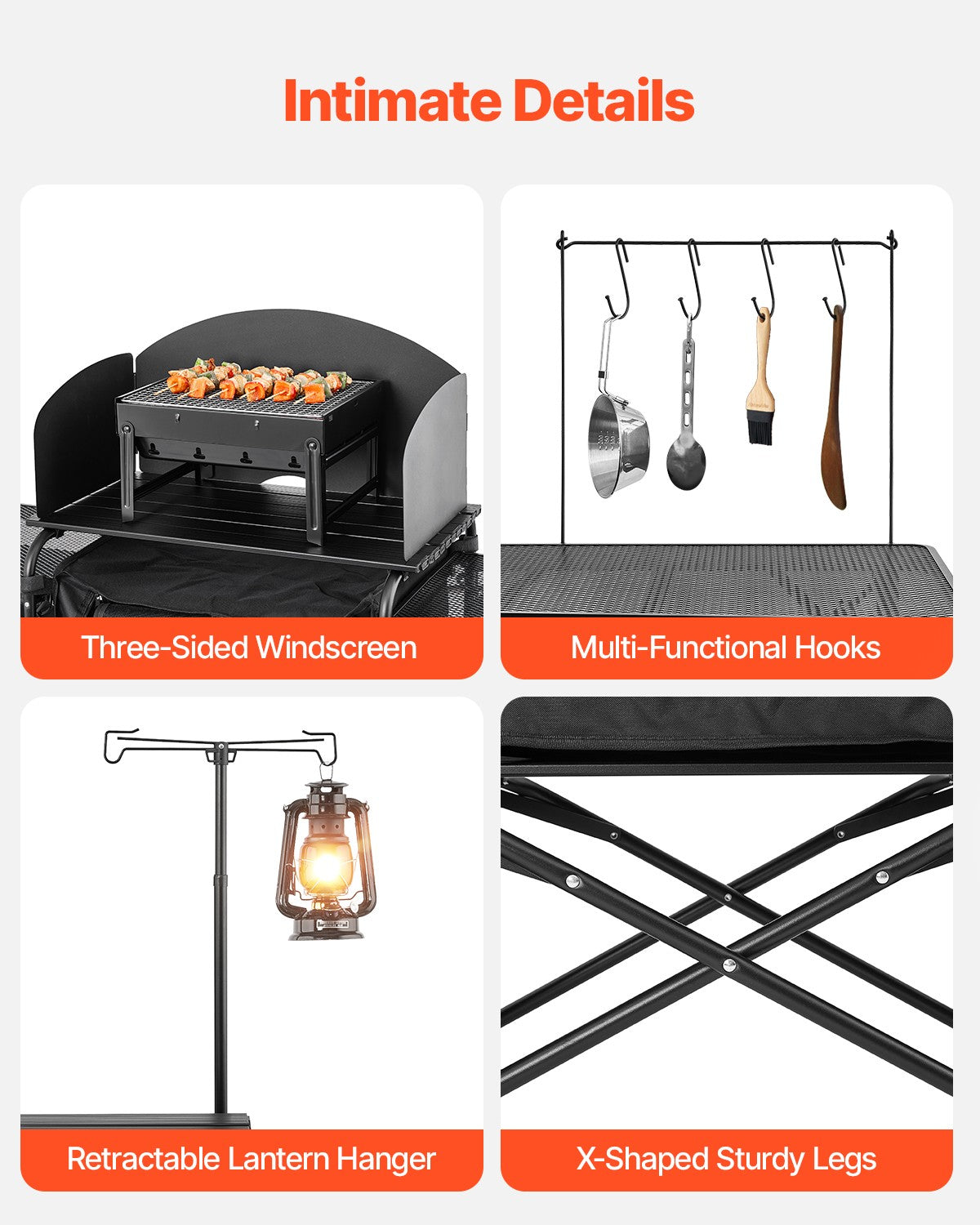 Portable Camping Kitchen Table with Windshield and Storage Compartments
