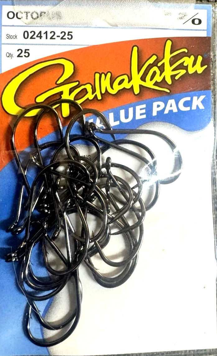 Gamakatsu Octopus Hooks Size 2/0 - 25 Pack Saltwater & Freshwater Fishing Hooks