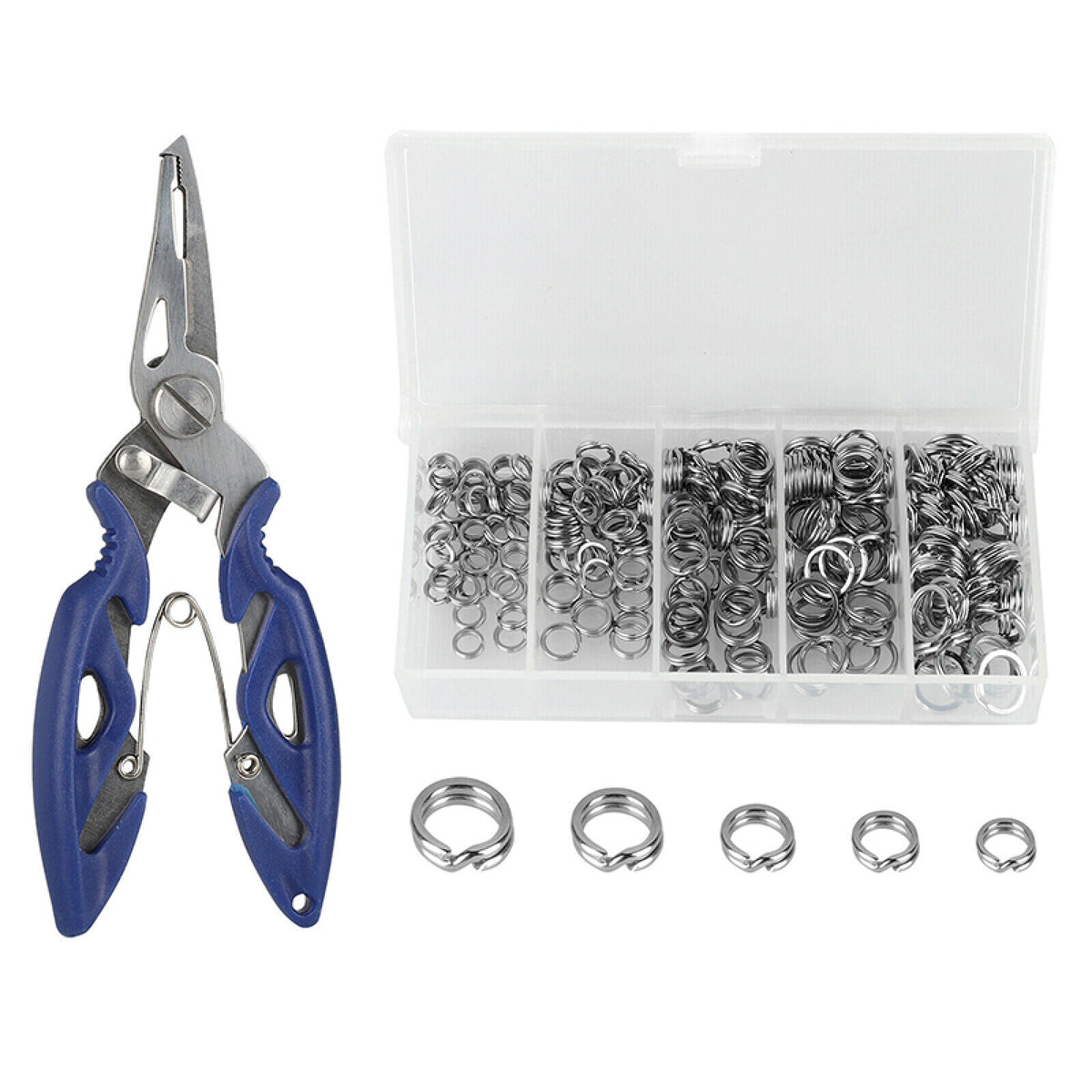 200 Pcs Stainless Steel Fishing Split Rings Set with Pliers - Multiple Sizes