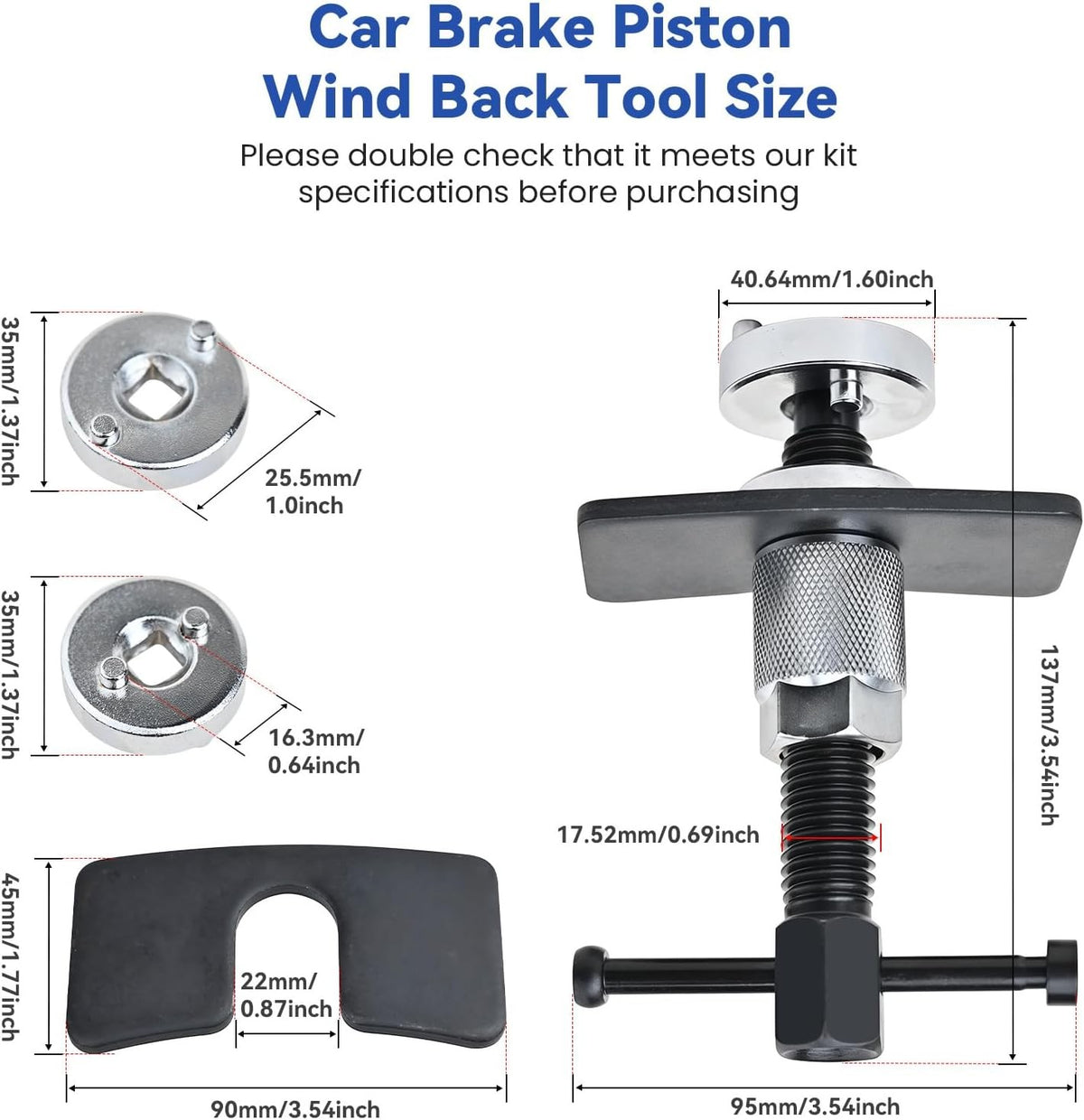 Car Brake Piston Wind Back Tool Set 3pcs - Rewind Caliper Piston