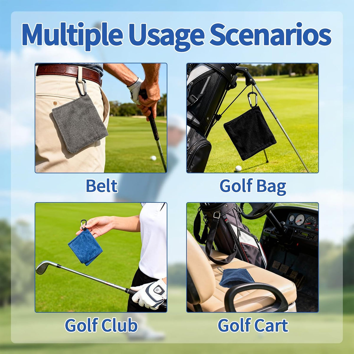 Golf Ball Towels 3-Pack Portable Microfiber Mini Towels with D-Ring Clips