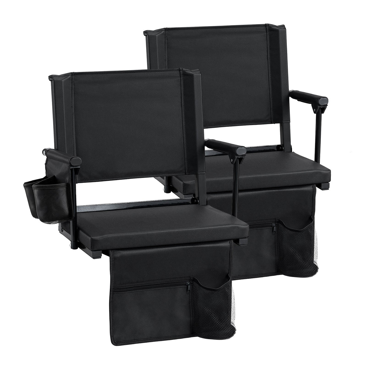 2-Pack Folding Stadium Seats with Cup Holders & Pockets