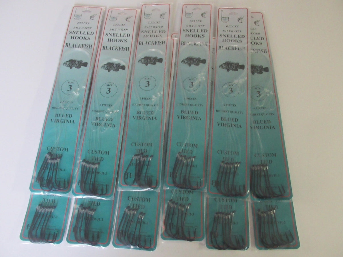 Bulk Snelled Fish Hooks for Virginia & Blackfish - Assorted Sizes, 72 Pack