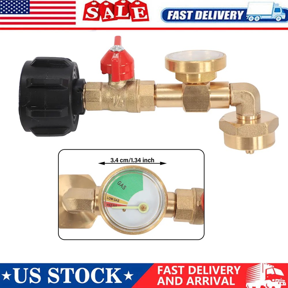Propane Refill Adapter with Gauge and Control Valve for 1lb and 20lb Tanks
