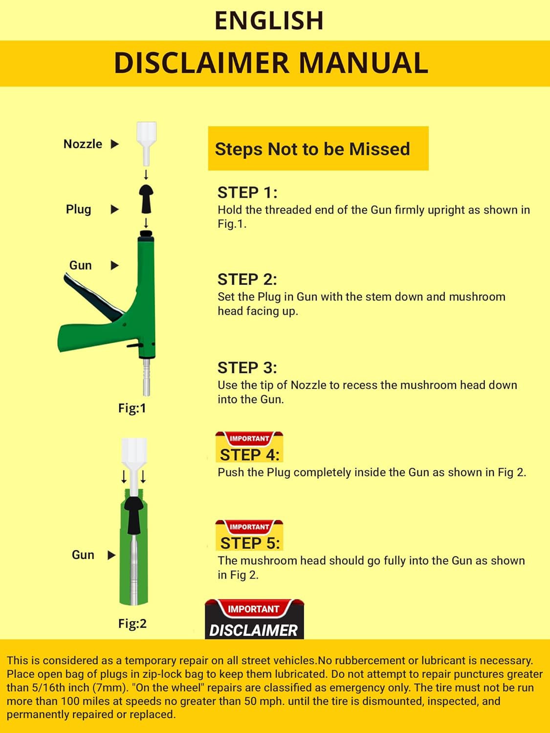 Tubeless Tire Puncture Repair Kit with Mushroom Plugs for Cars & Motorcycles