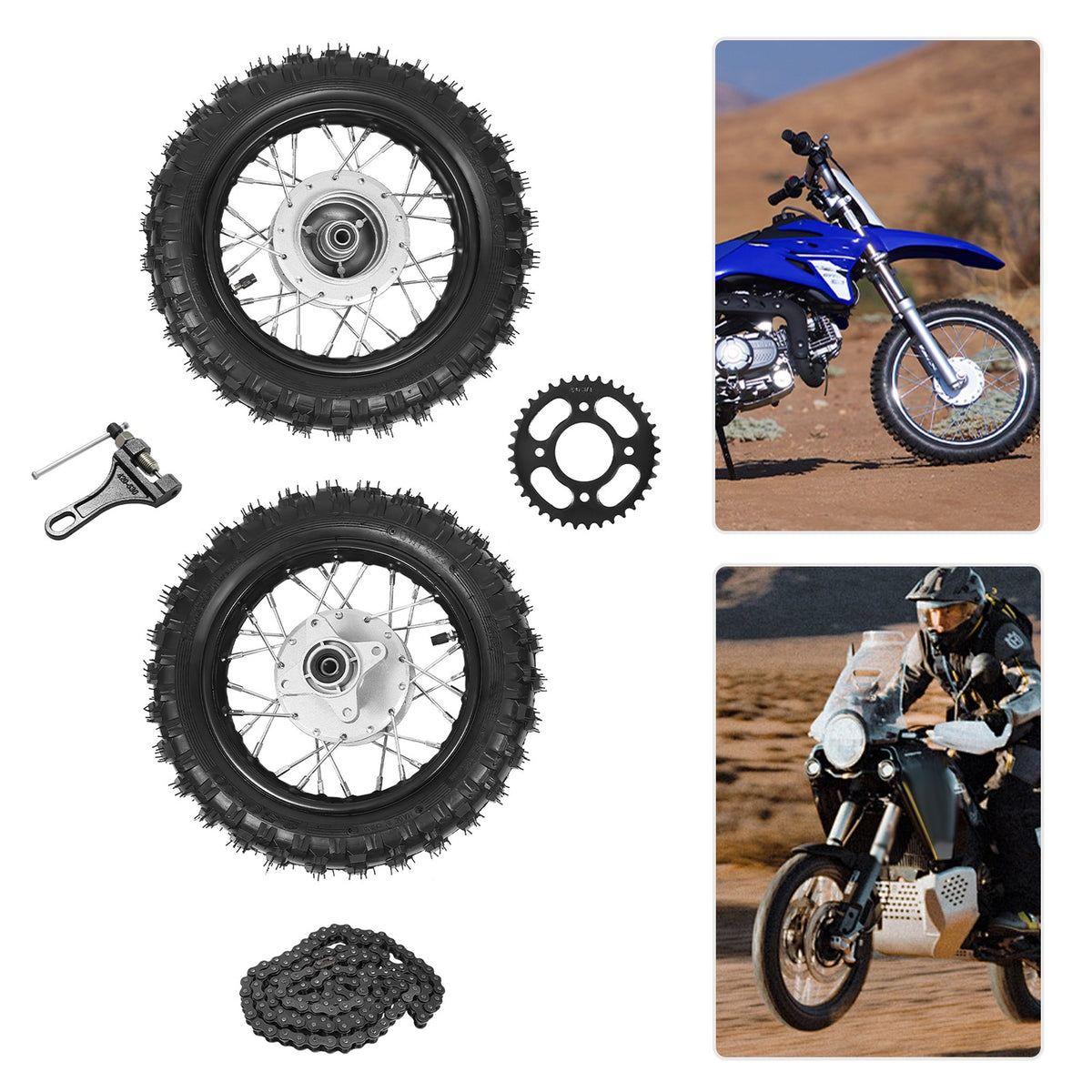 2.5-10 Motorcycle Wheel Set with Chain Sprocket for Motocross & Dirt Bikes