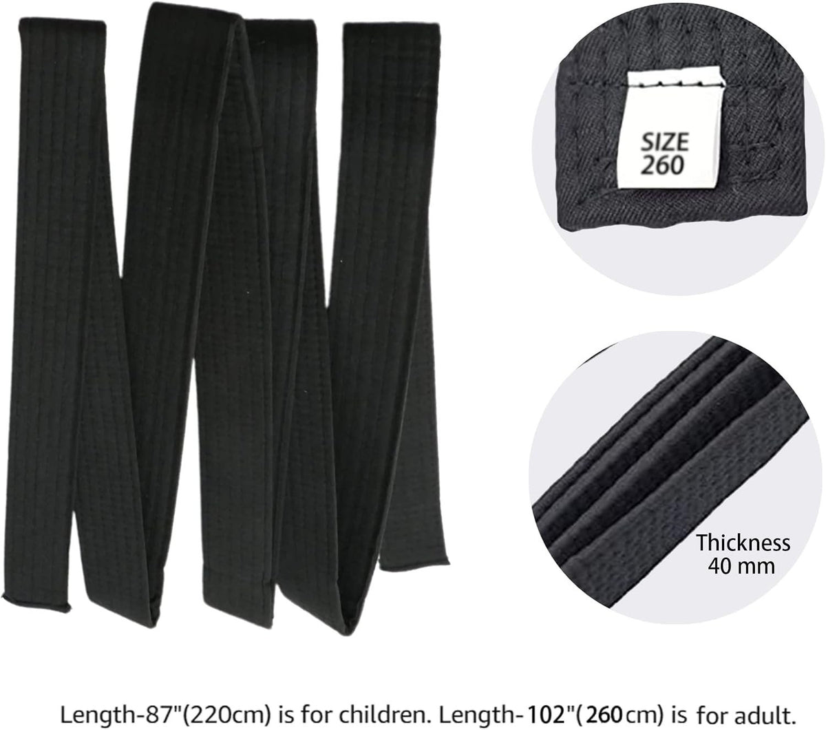 8.6ft Long Soft Black Martial Arts Belt for Karate Taekwondo Judo