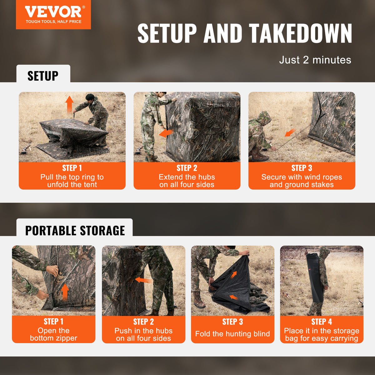Ground Hunting Blind 270° with Mesh Windows for Deer & Duck - Weatherproof, Portable, 2-3 Person