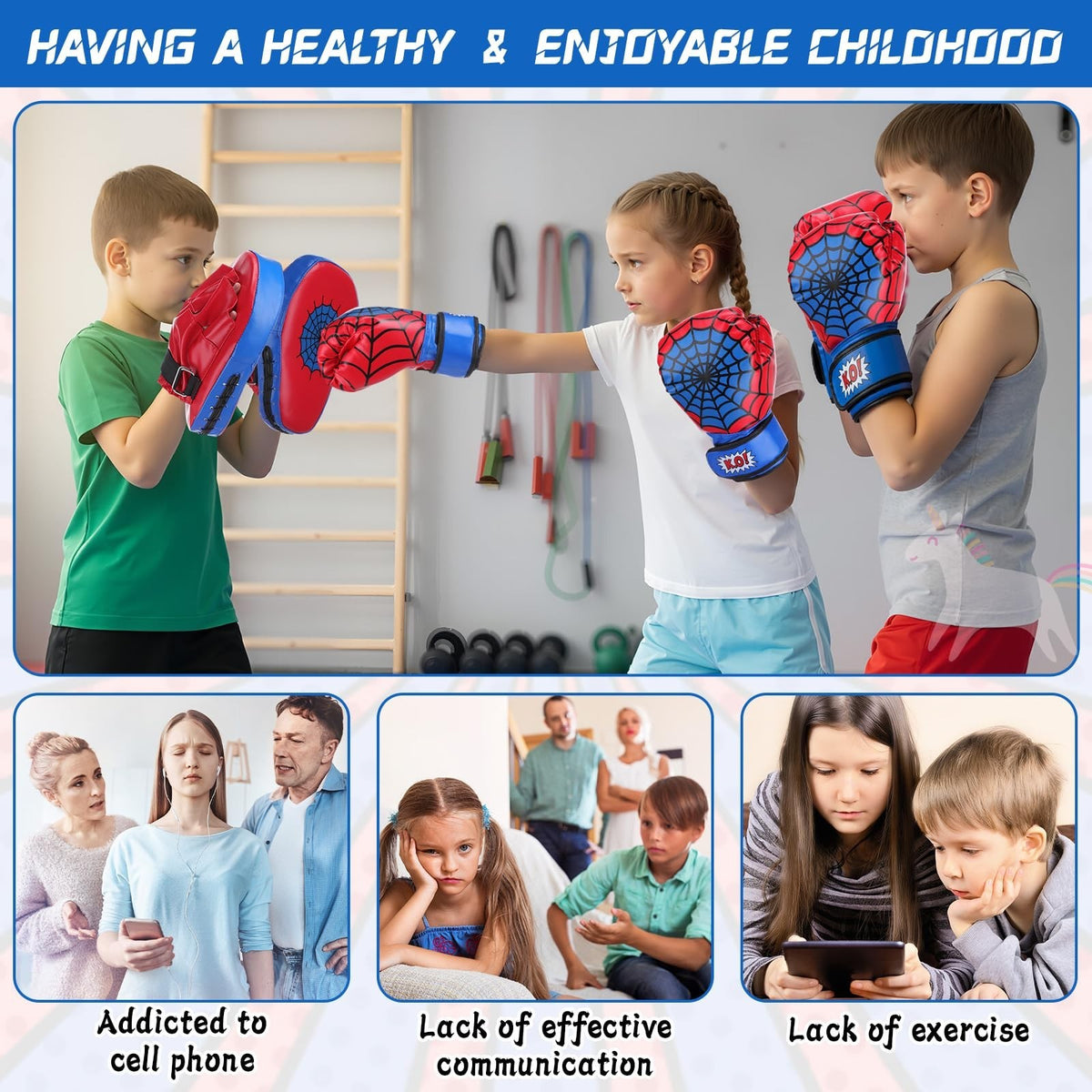 Kids Boxing Gloves and Punching Mitts Set - Sparring Gear for Martial Arts Training