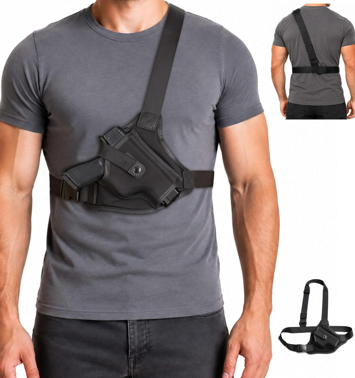 Universal Pistol Chest Holster with Adjustable Shoulder Straps for Outdoor Activities