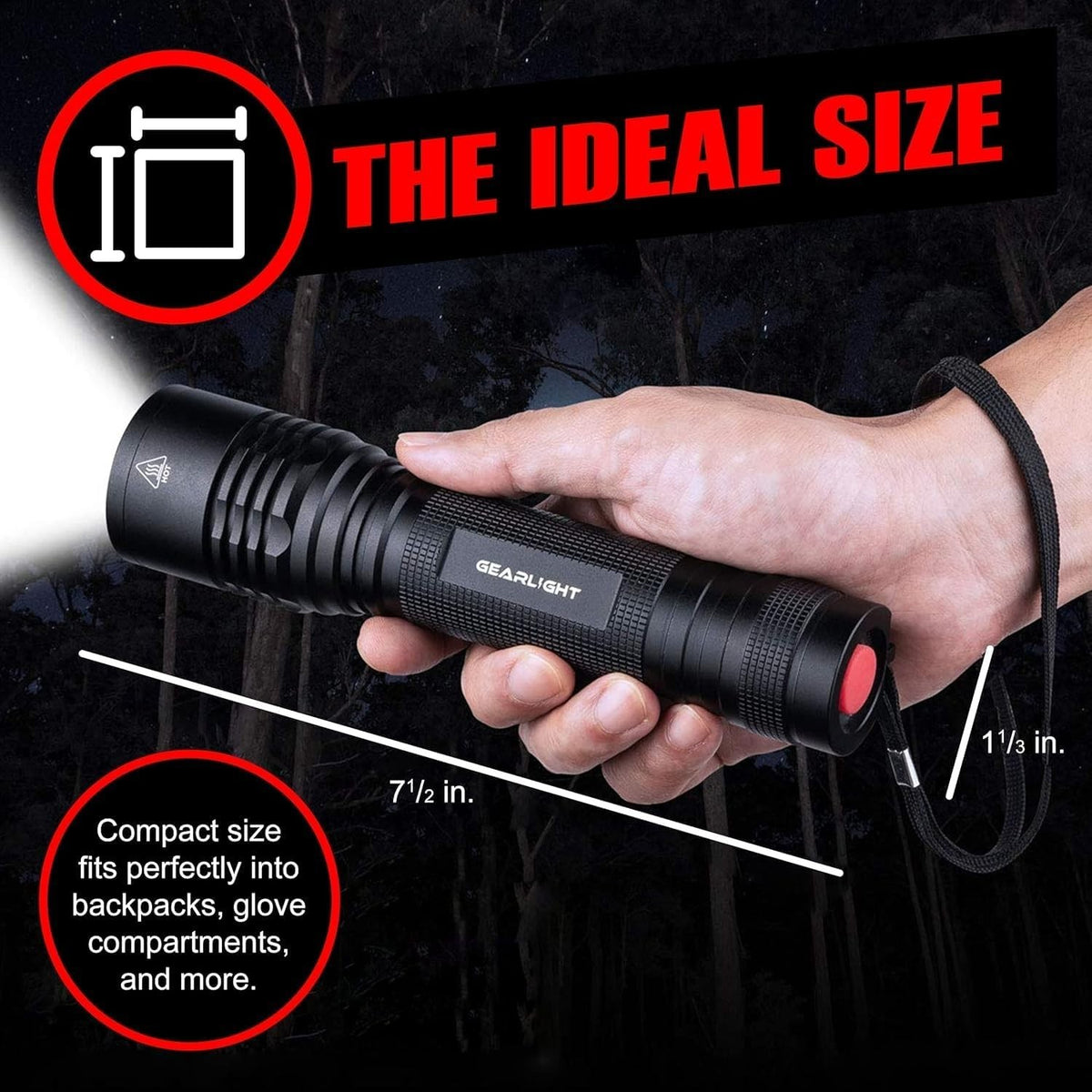 Mid-Size Tactical LED Flashlight 1200 Lumens Waterproof & Zoomable
