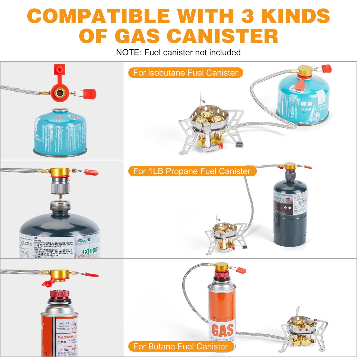 6800W Windproof Camping Stove with Piezo Ignition and Propane Adapter