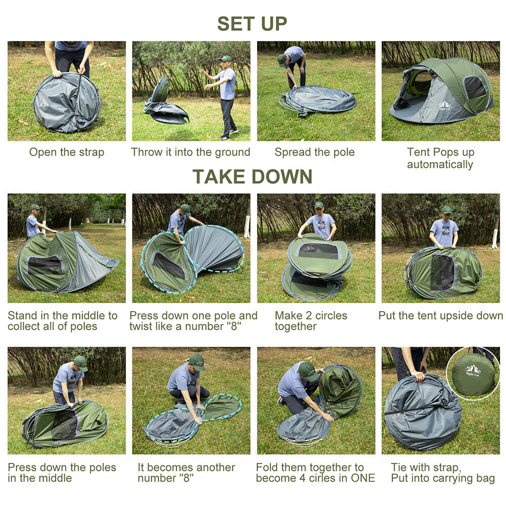 2-4 Person Waterproof Pop Up Camping Tent with Ventilation & Easy Setup