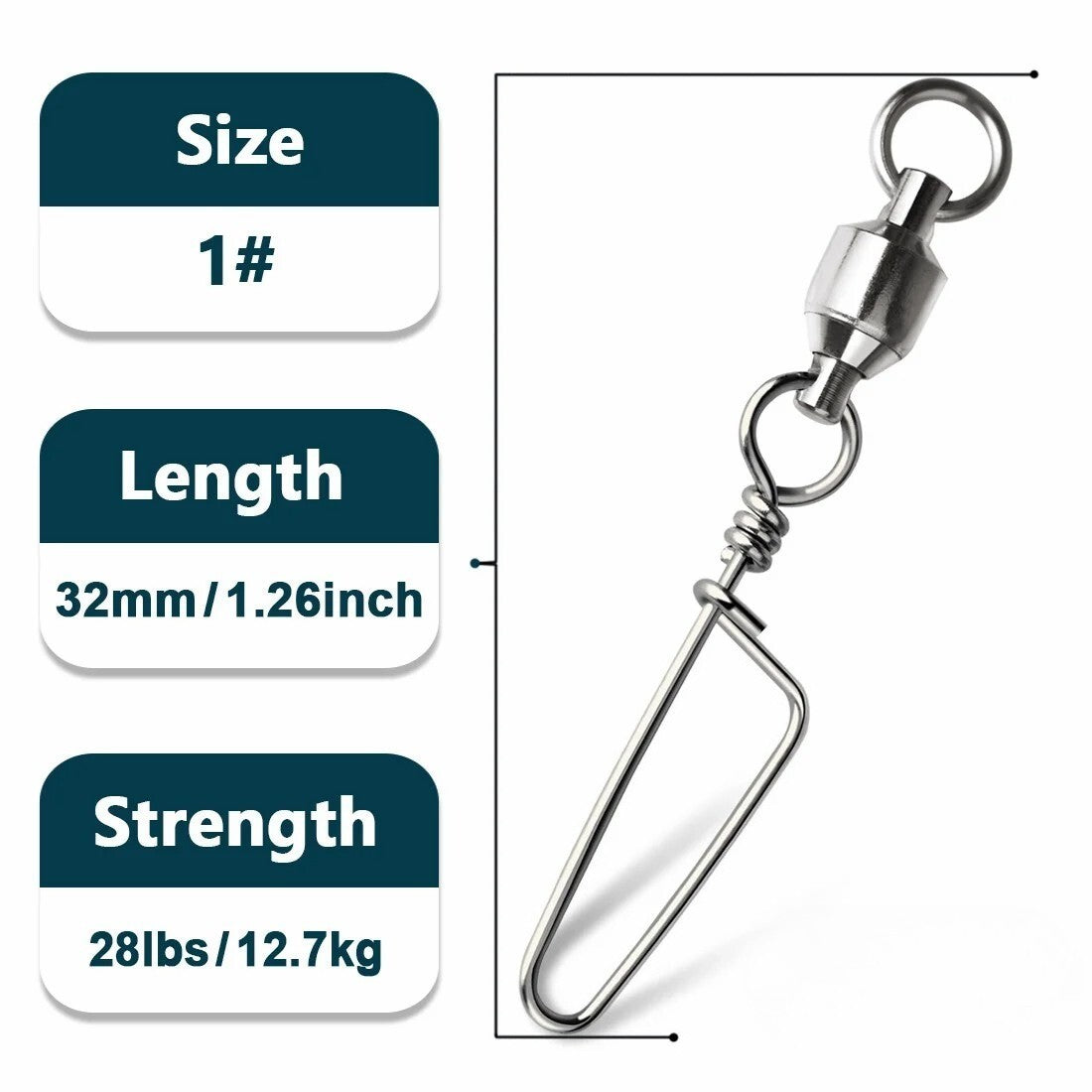 50PCS Ball Bearing Swivel with Lock Snap Fishing Tackle Connectors - Saltwater & Freshwater Use