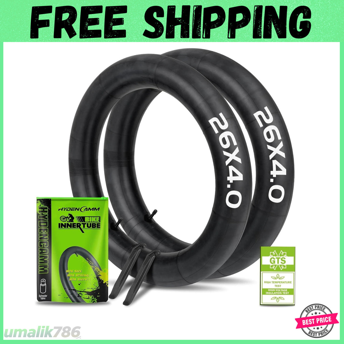26x4 Fat Bike Inner Tubes - 2 Pack for 26-inch Fat Tire Bicycles with Schrader Valve