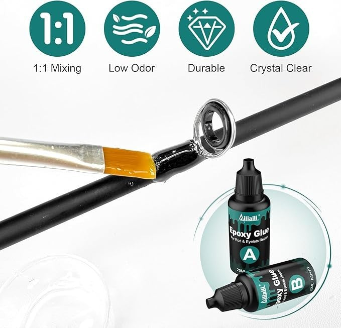 Fishing Rod Repair Kit - Complete 3-in-1 Supplies for Rod Tips & Guide Eyelets