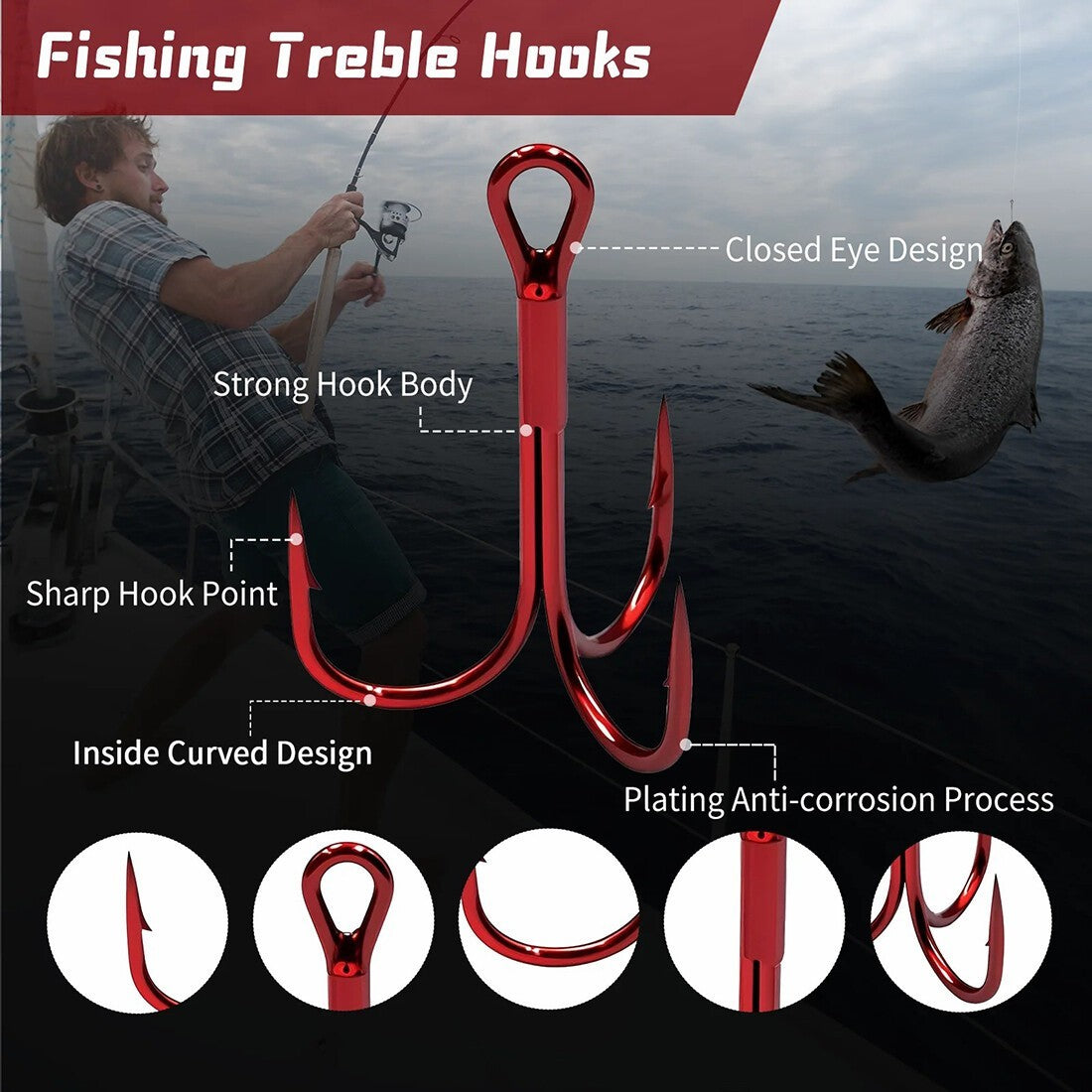 100PCS Carbon Steel Treble Fishing Hooks - Sharp & Durable