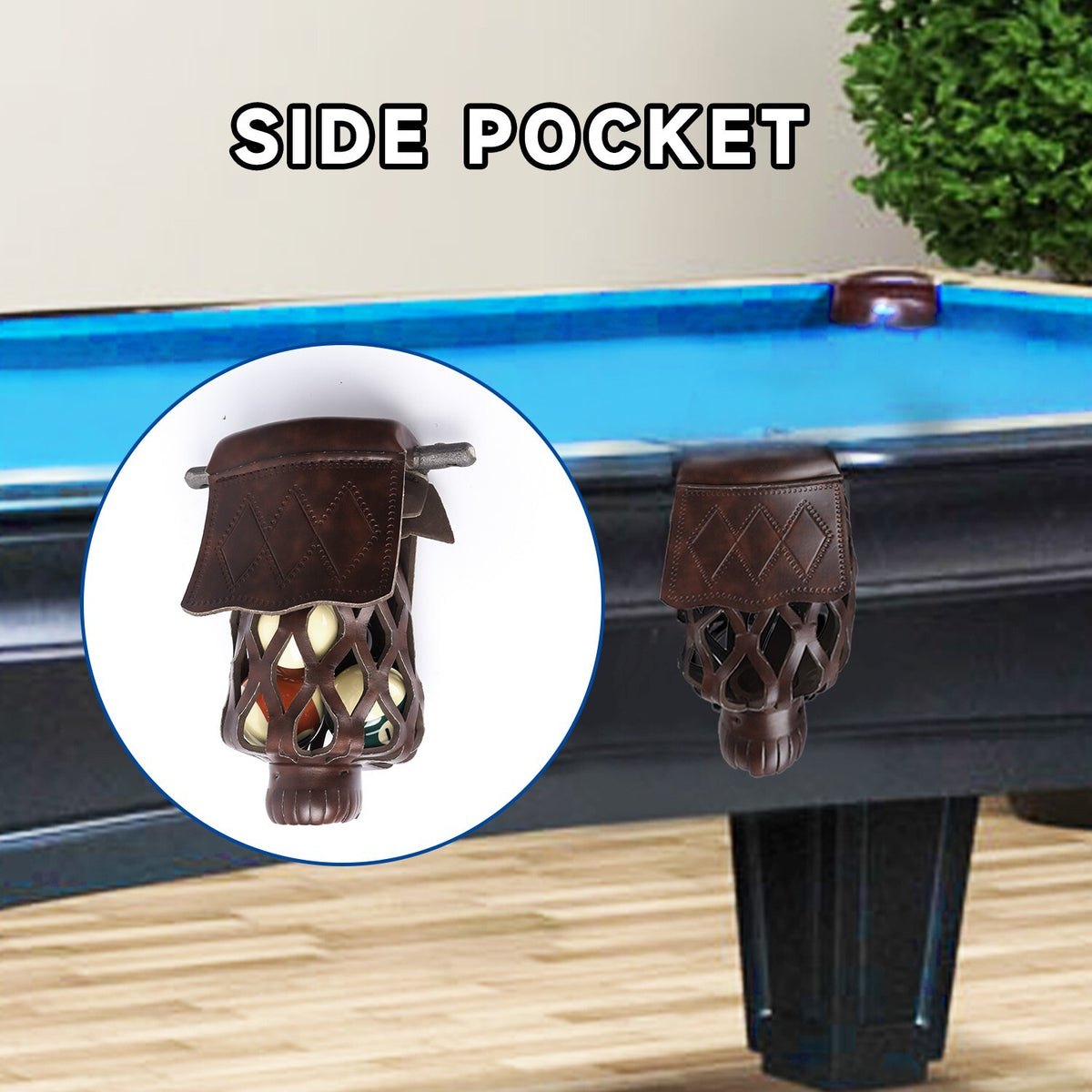 Replacement 6-Pocket Billiard Pool Table Pockets Set in PU Leather, Diamond Pattern