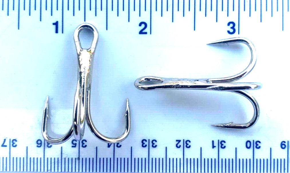 Heavy Duty Treble Hooks - Nickel Finish, Multiple Sizes for Fishing
