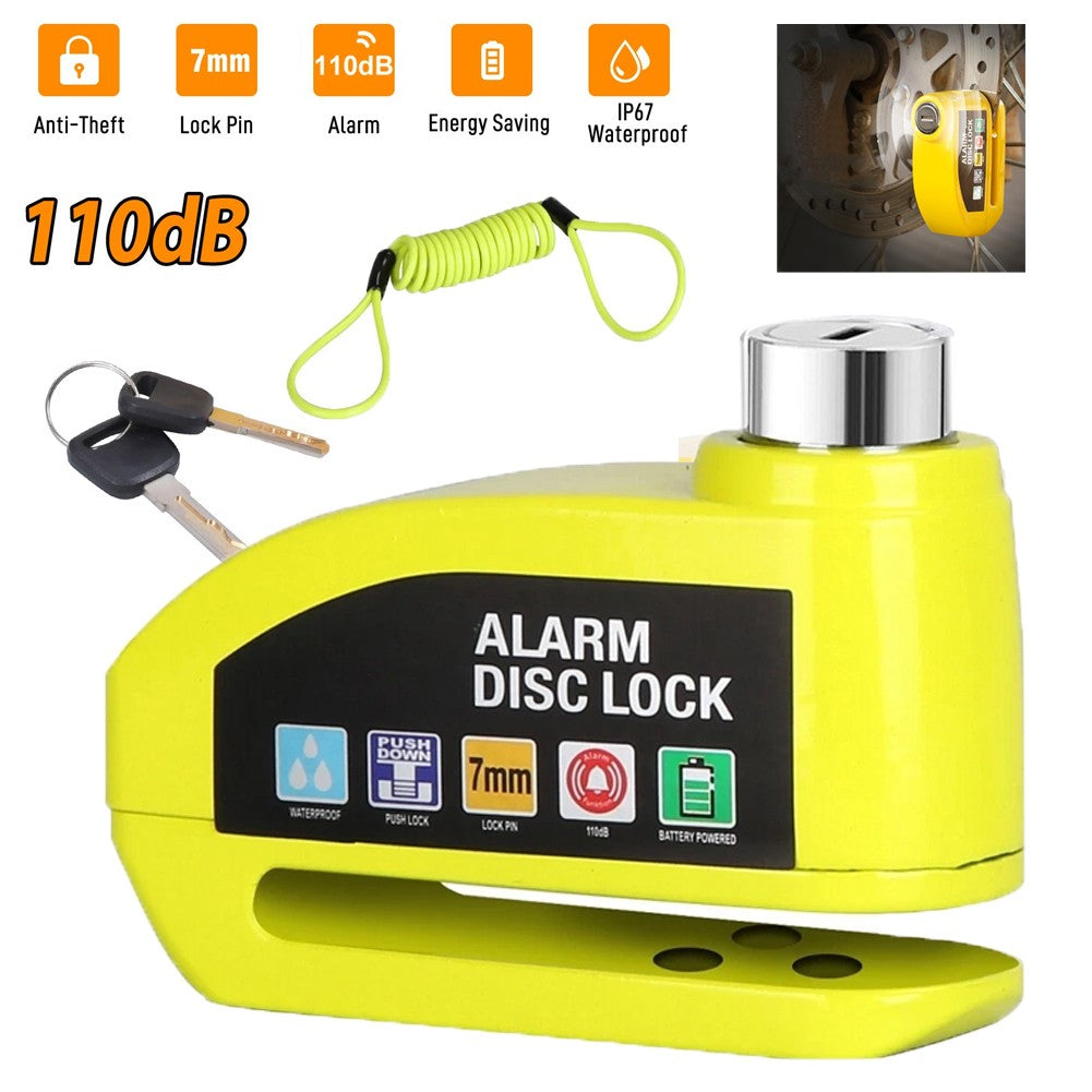 Waterproof Motorcycle Disc Brake Lock with Alarm and Reminder Cable