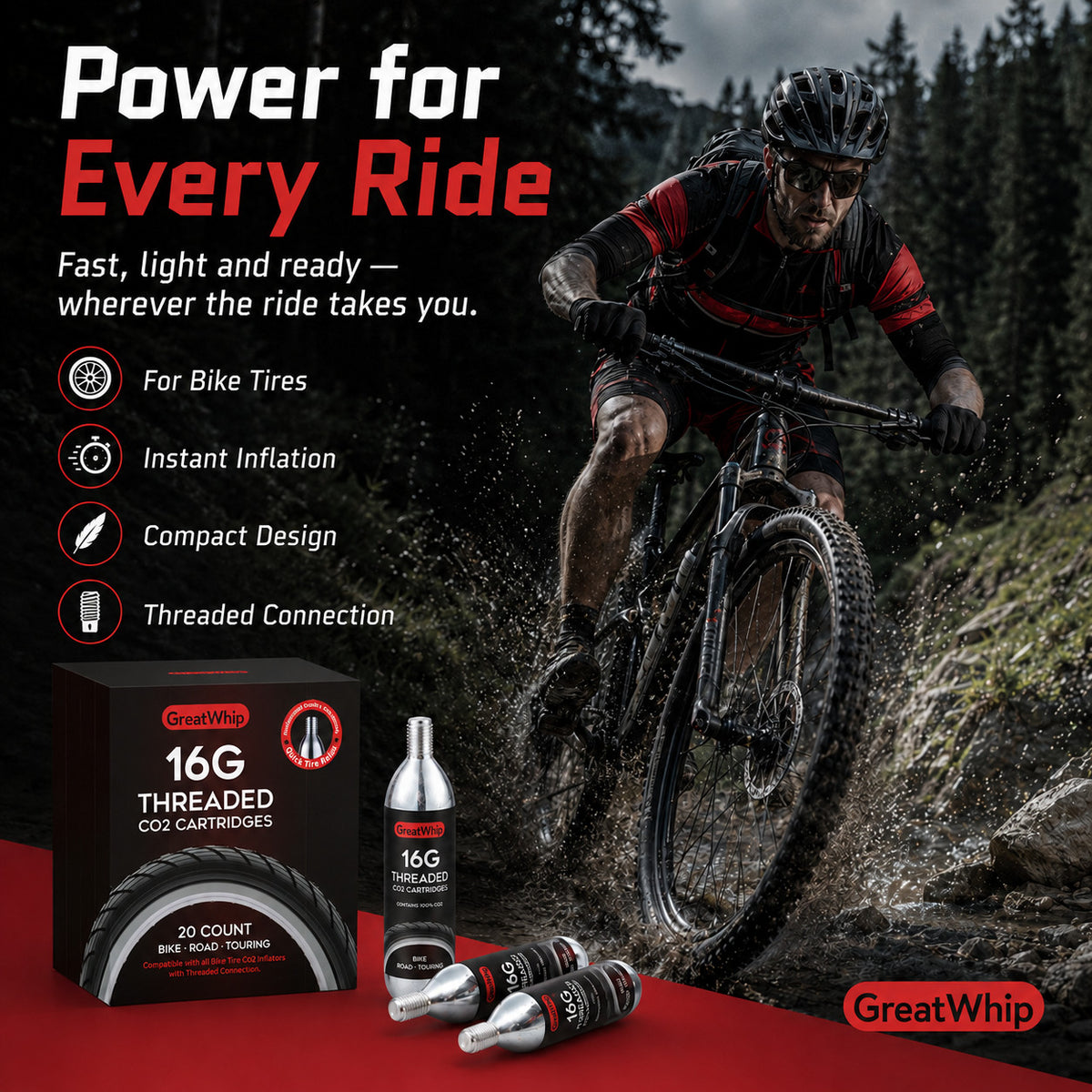 CO2 Bicycle Tire Inflator Cartridge 16g for Bike Mountain & Road Tires