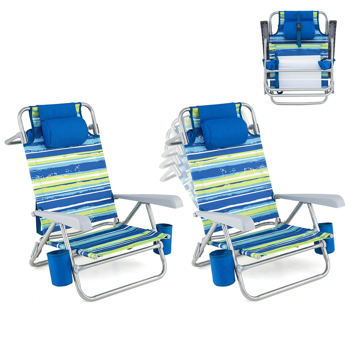 Portable Folding Beach Chair with Cooler Bag & Adjustable Backrest