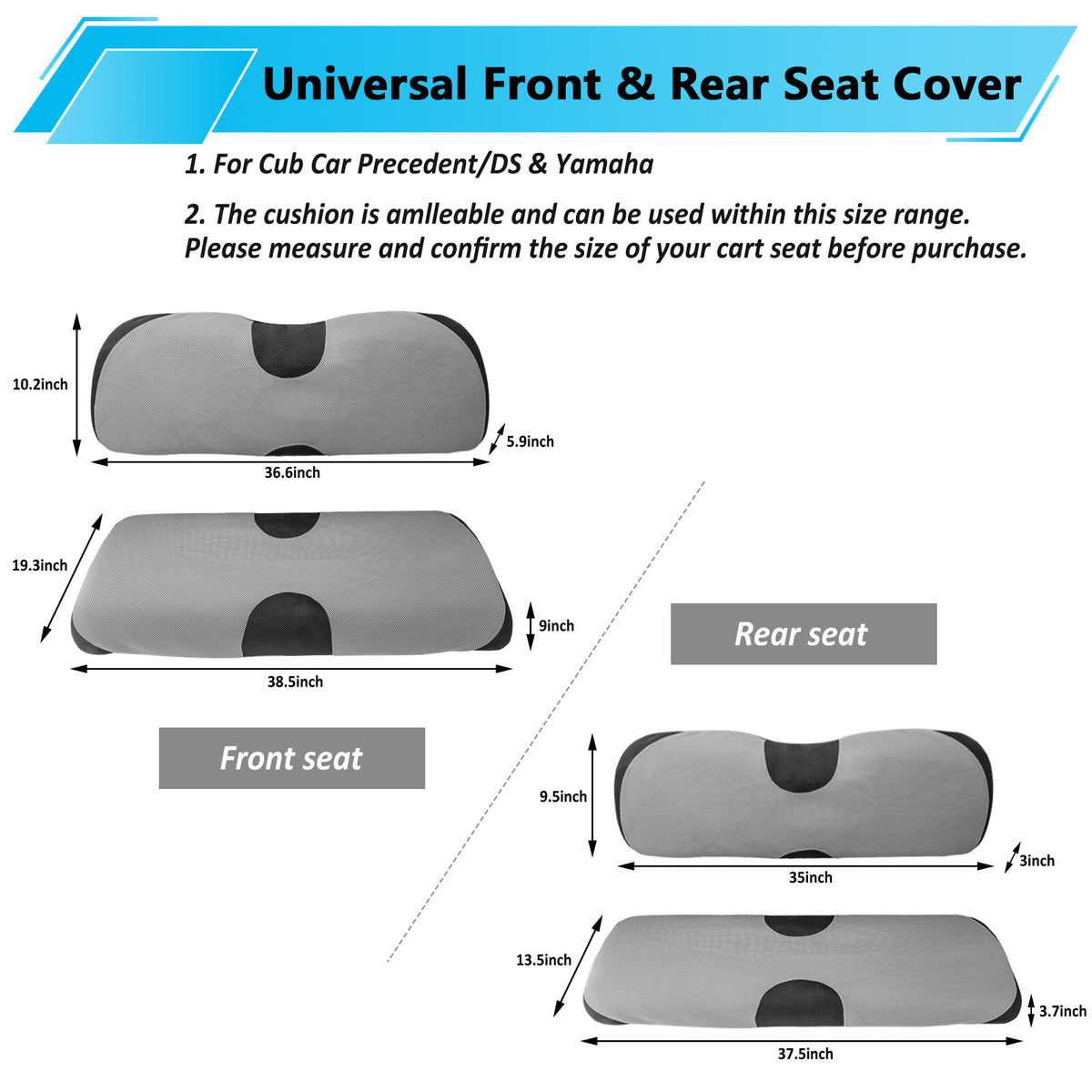 Golf Cart Seat Cover Set for EZGO Yamaha Club Car Front and Rear Protection