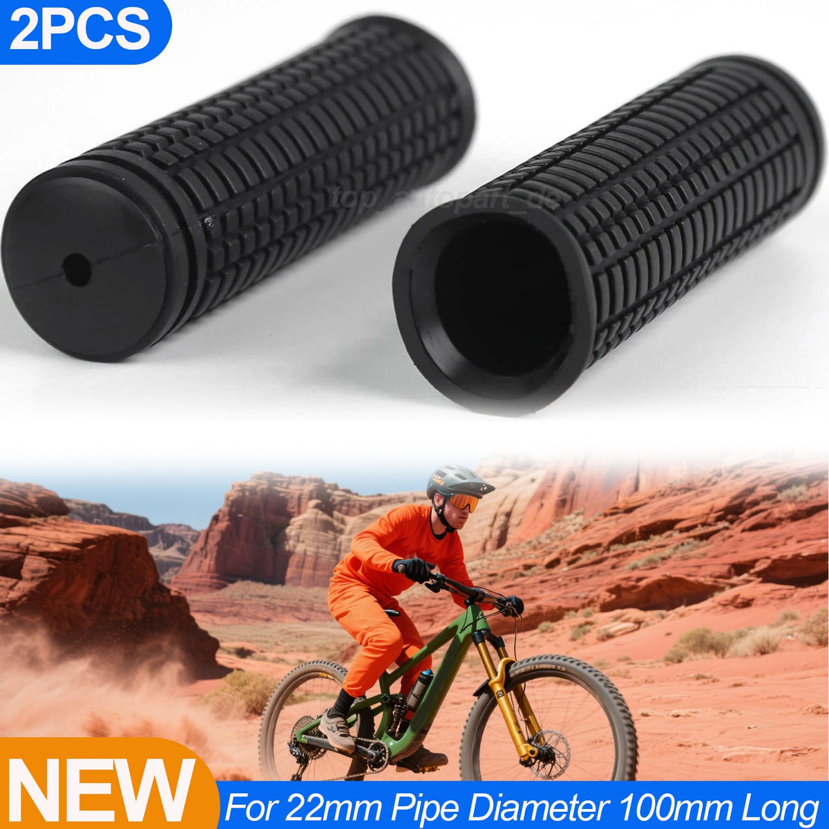 2PCS Bike Handlebar Grips Non-Slip Rubber 22mm Diameter 100mm Length
