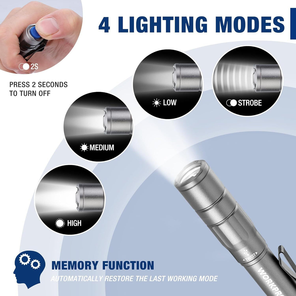 Rechargeable Mini LED Flashlight - Compact EDC Pen Light with 4 Modes, IPX4 Water Resistance