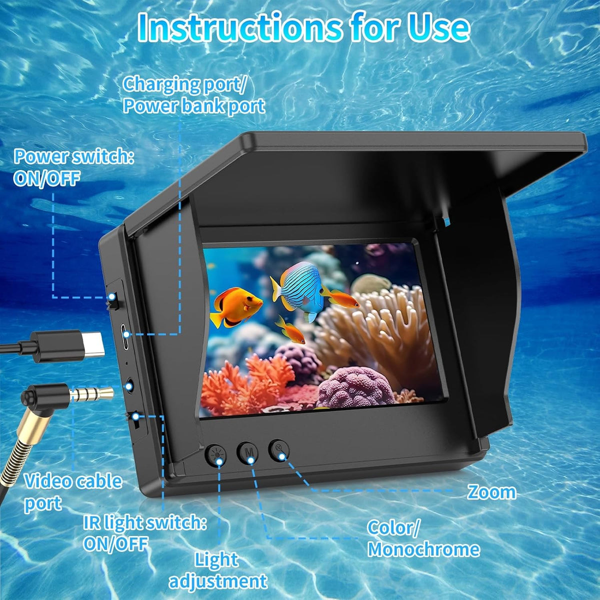 Portable Underwater Fish Finder Camera with 4.3-Inch LCD and 10M Cable