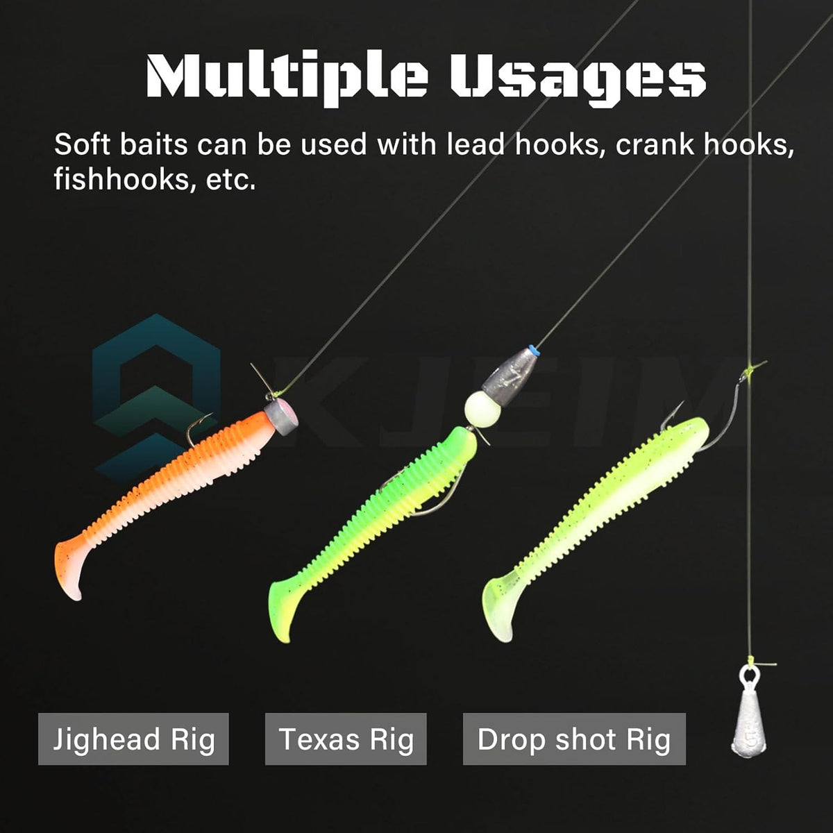 Artificial Soft Plastic Fishing Lures - 50-Pack 3 Inch Paddle Tail Swimbaits for Bass
