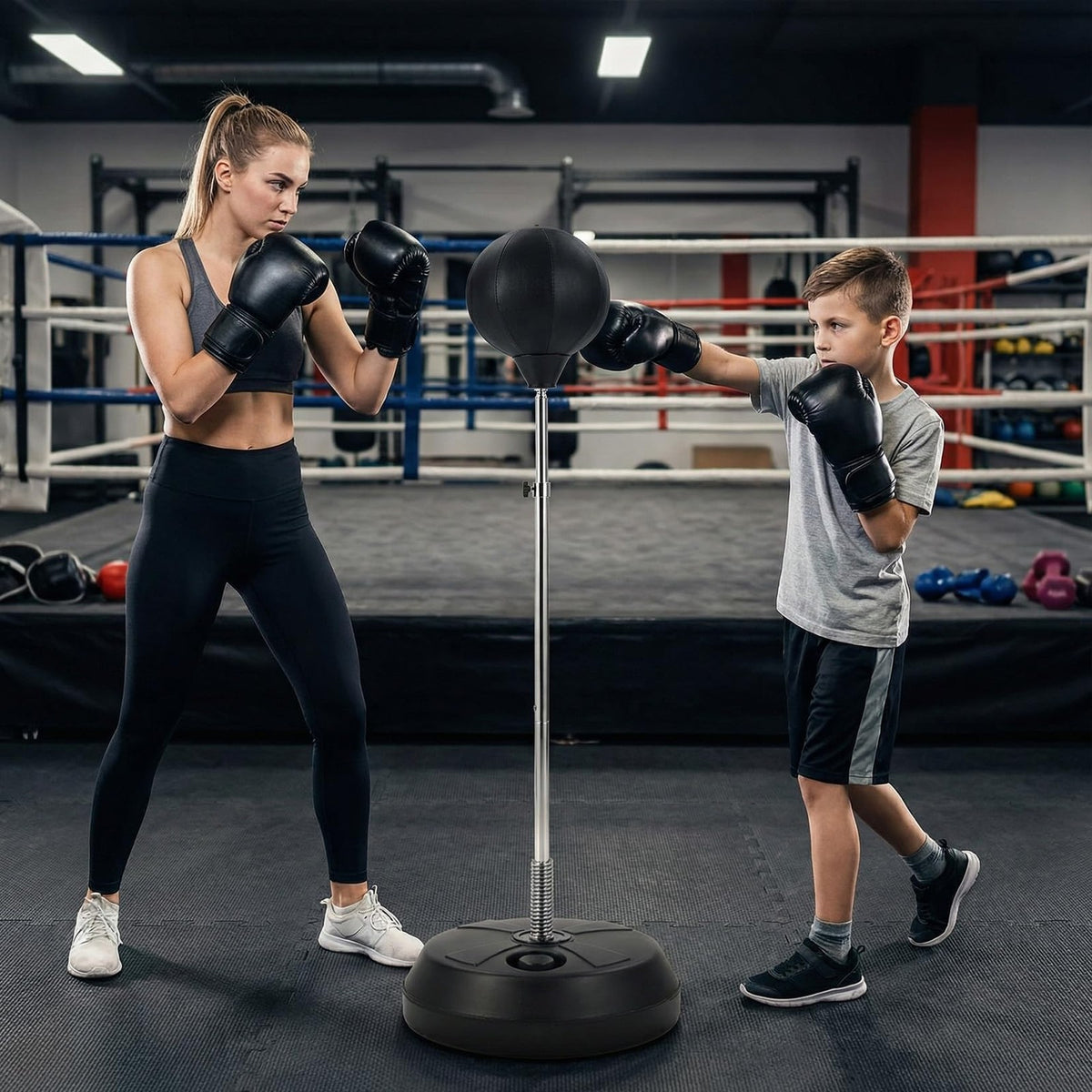Adjustable Steel Spring Boxing Ball Stand with HDPE Base for Punching Reflex Training