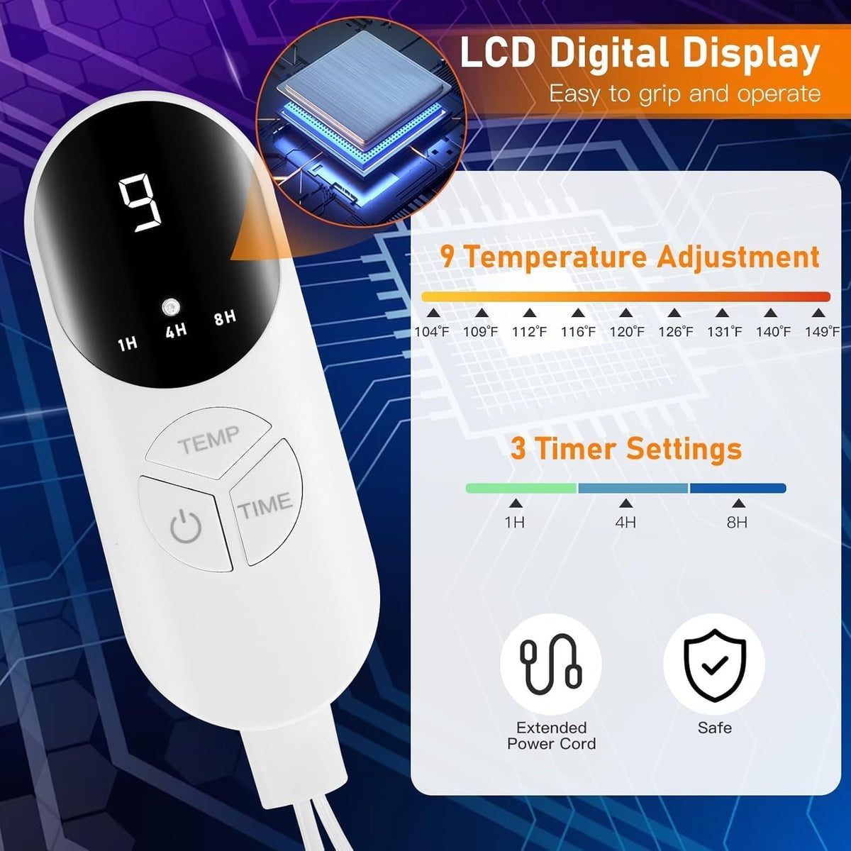 Electric Foot Warmer with 9 Heat Settings, Machine Washable, Light Grey