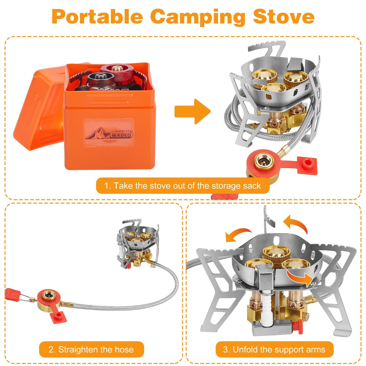 6800W Windproof Camping Stove with Piezo Ignition and Propane Adapter