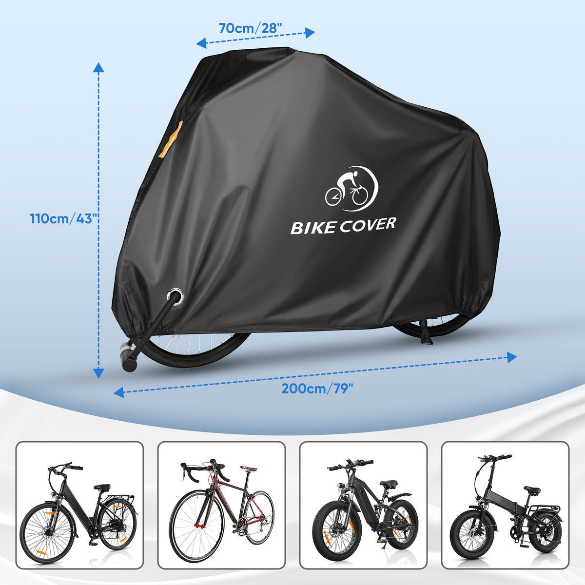 Heavy Duty Waterproof Bike Cover Outdoor Rain Dust Protection - Black