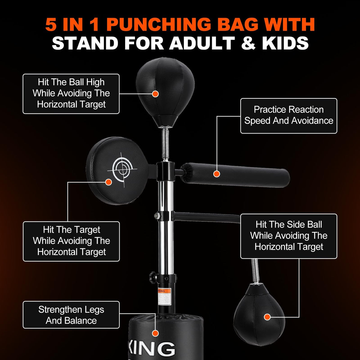 Heavy Punching Bag with Stand for Boxing and Martial Arts Training - Adjustable Height