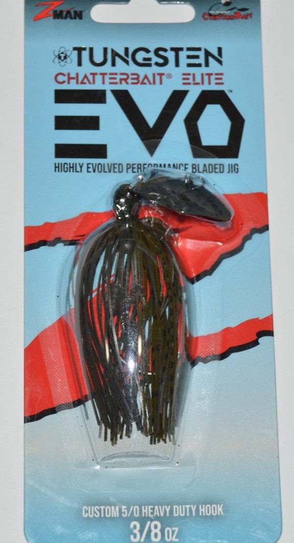 Z-Man Tungsten Chatterbait Elite 3/8oz Green Pumpkin Bass Bladed Jig