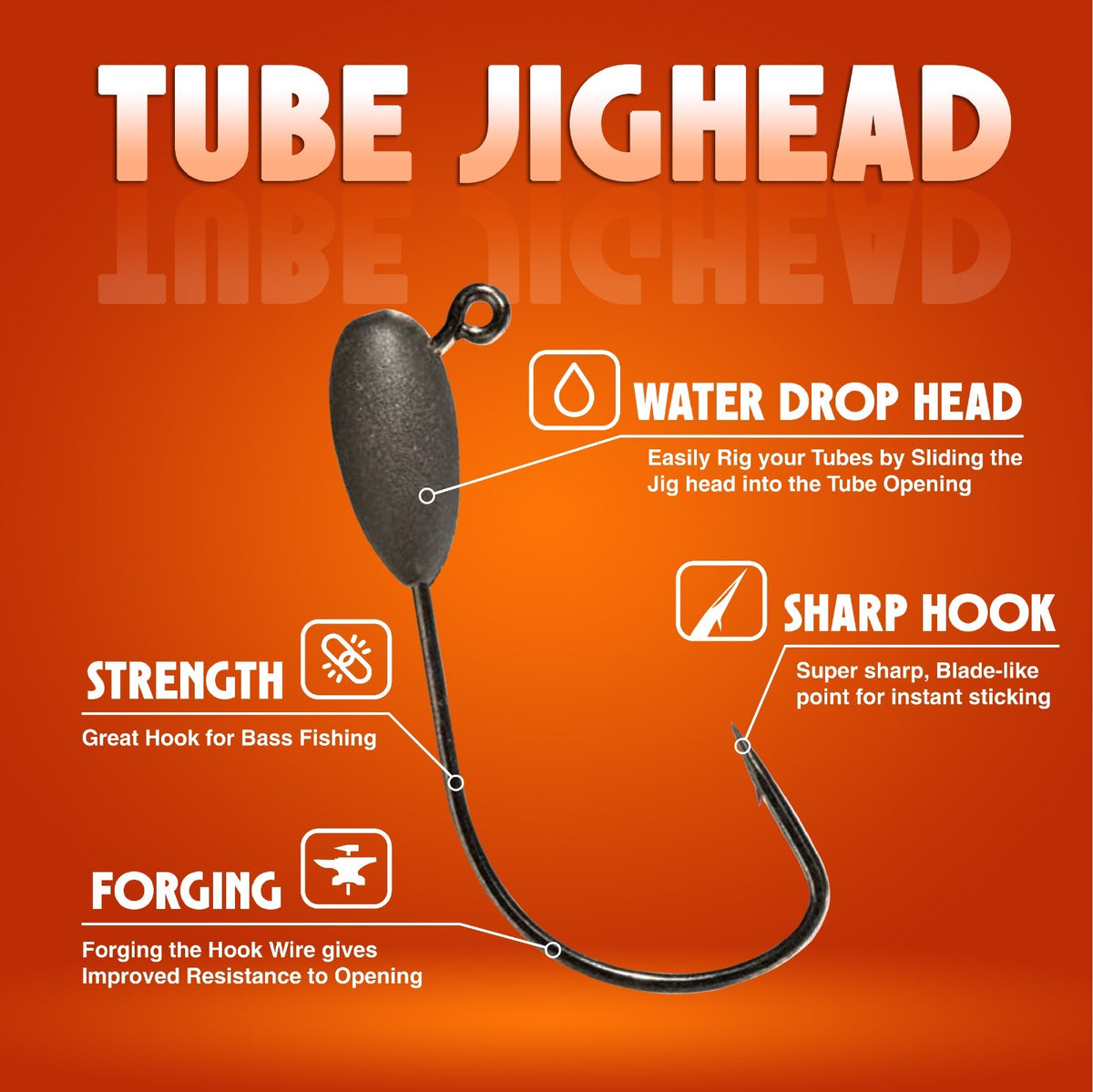 Reaction Tackle Tungsten Tube Jig Heads 5-Pack for Bass Fishing - Multiple Weights