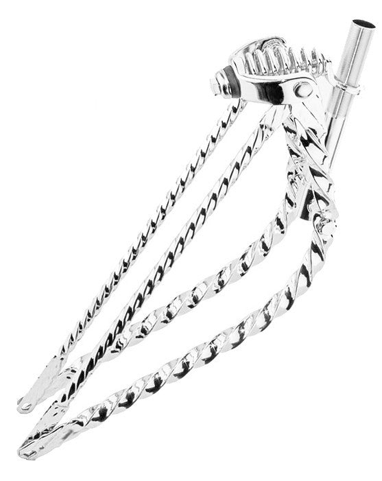 24-Inch Lowrider Bent Square Twisted Spring Bicycle Fork Chrome