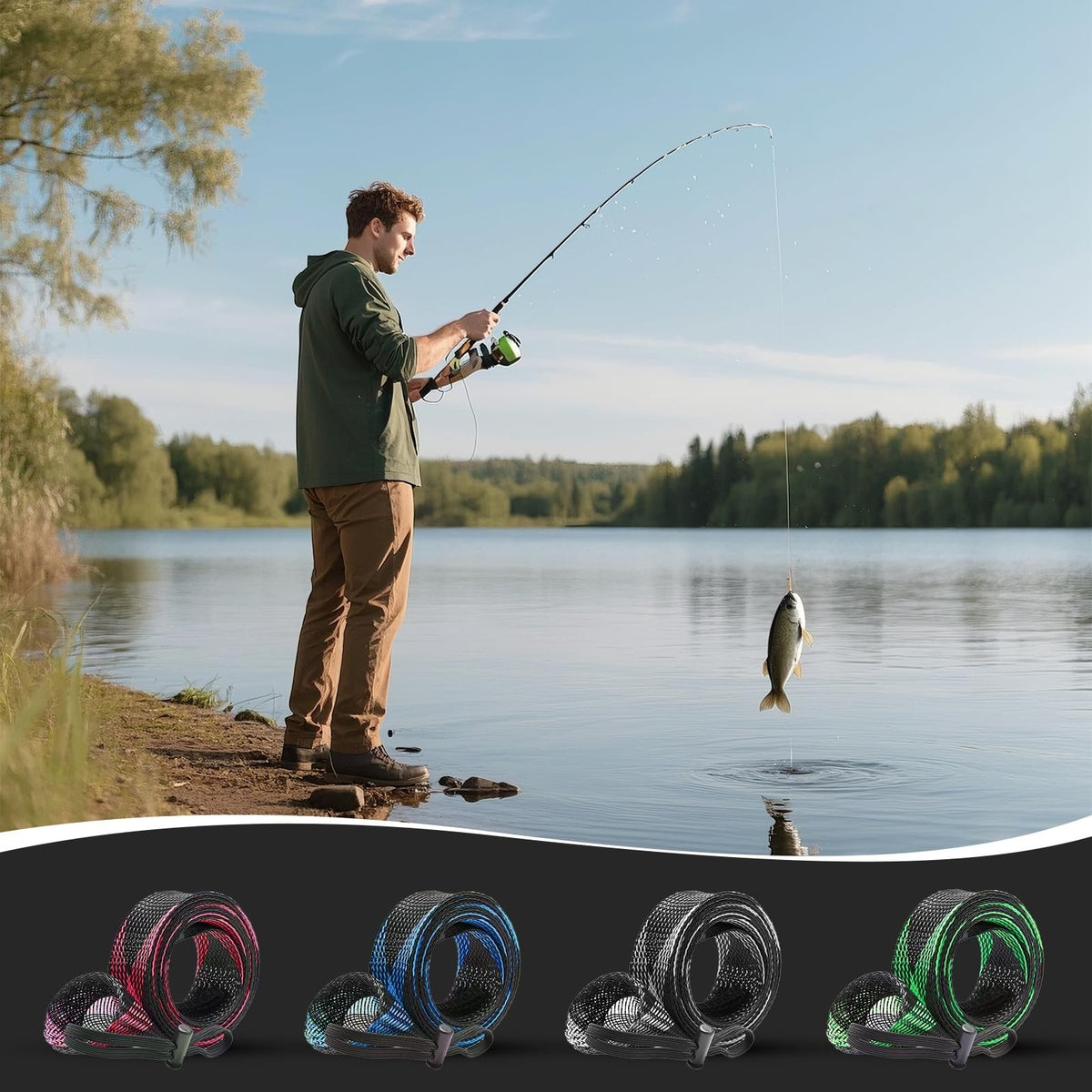 Fishing Rod Sleeve 4-Pack for Poles - Rod Socks & Covers for Spinning & Casting