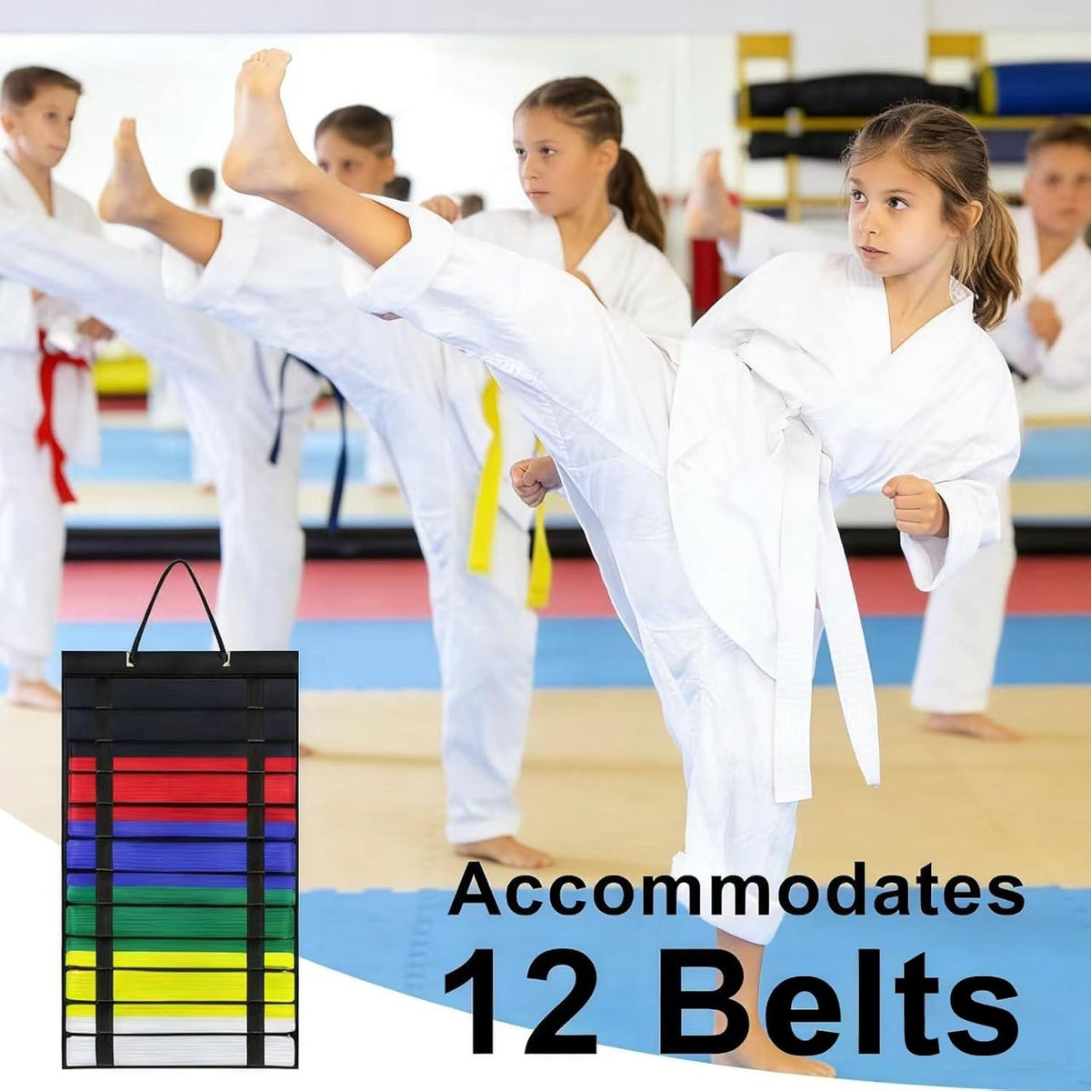 Martial Arts Belt Display Rack Holds Up to 12 Belts for Karate Taekwondo BJJ Judo