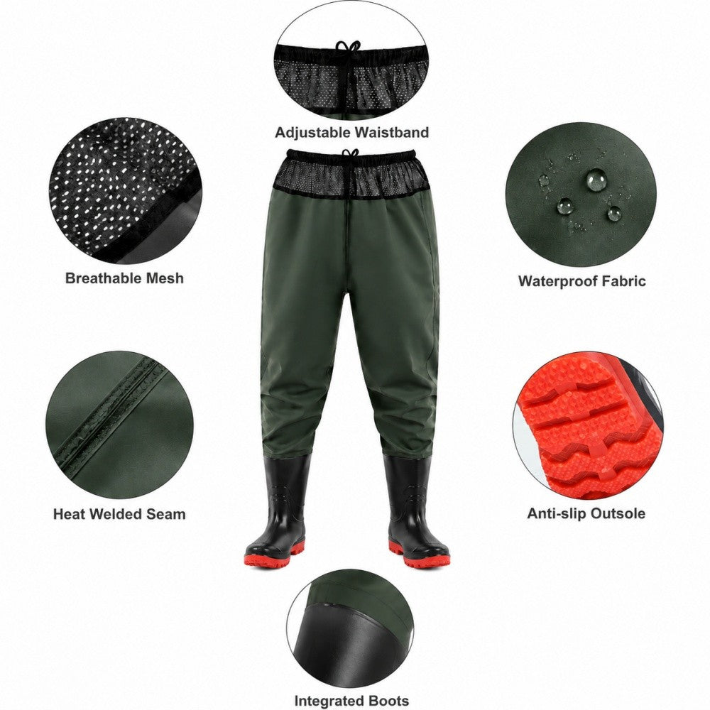 Outdoor Fishing Waders with Built-In Boots Adjustable Waterproof Pants