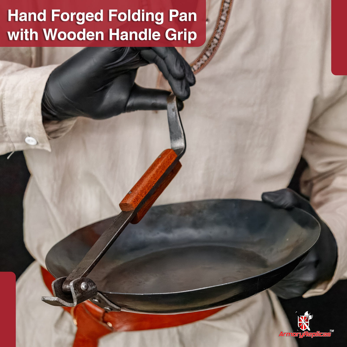 Heavy Duty Folding Camping Frying Pan with Walnut Handle - Outdoor Cookware