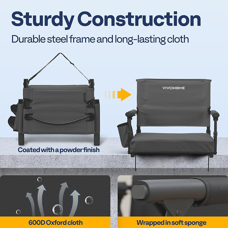 Portable Stadium Bleacher Seat with Armrests & Cushion, Shoulder Strap 2 Pack