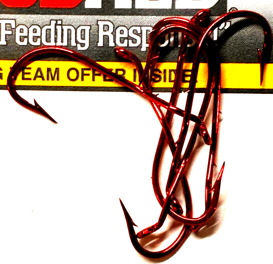 2 Packs Blood Red Size 4 Bait Holder Hooks - Fishing Accessories, 6 Count Each
