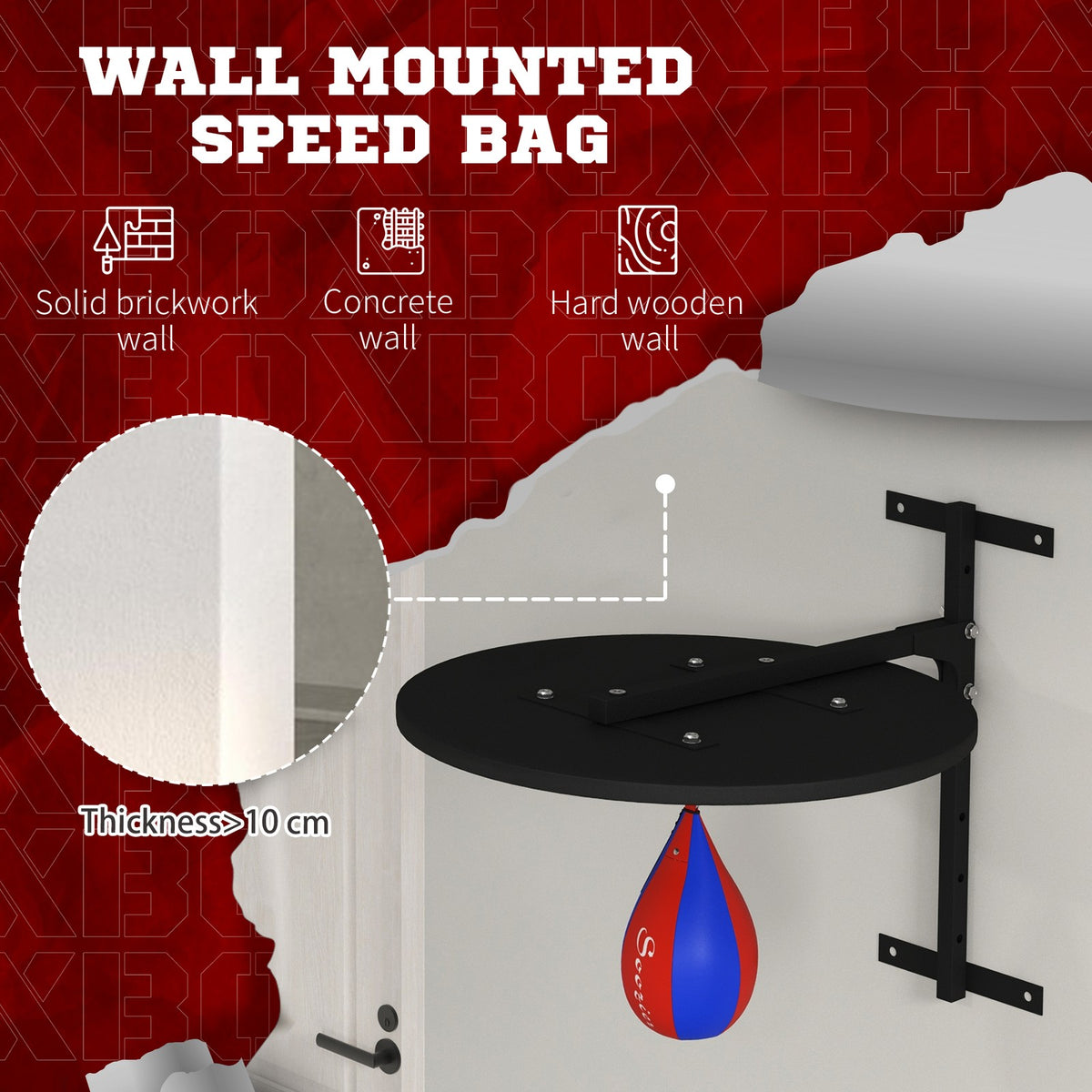 Wall Mounted Speed Bag Platform with Adjustable Height and Swivel Ball for Boxing Training