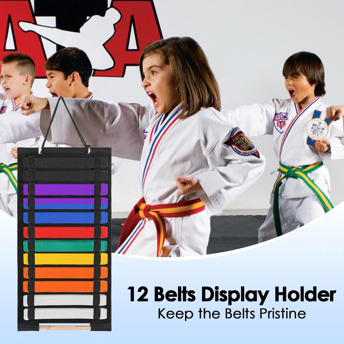 Martial Arts Belt Display Rack for Karate Taekwondo BJJ with Medal Holder