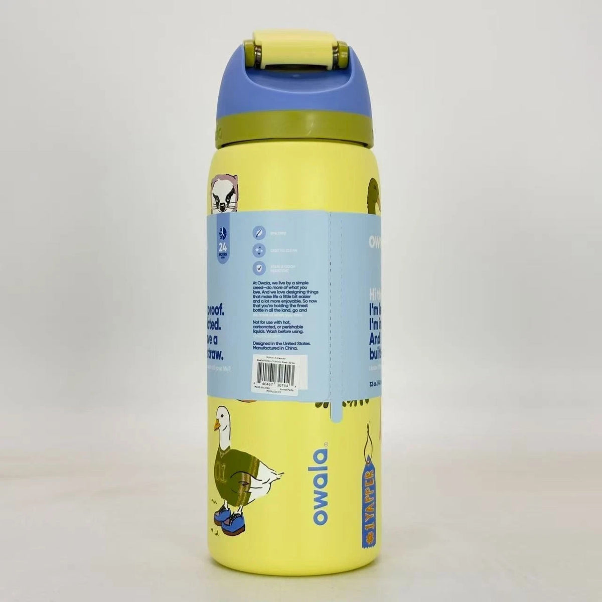 24oz Stainless Steel Water Bottle with Straw - Party Animals Design